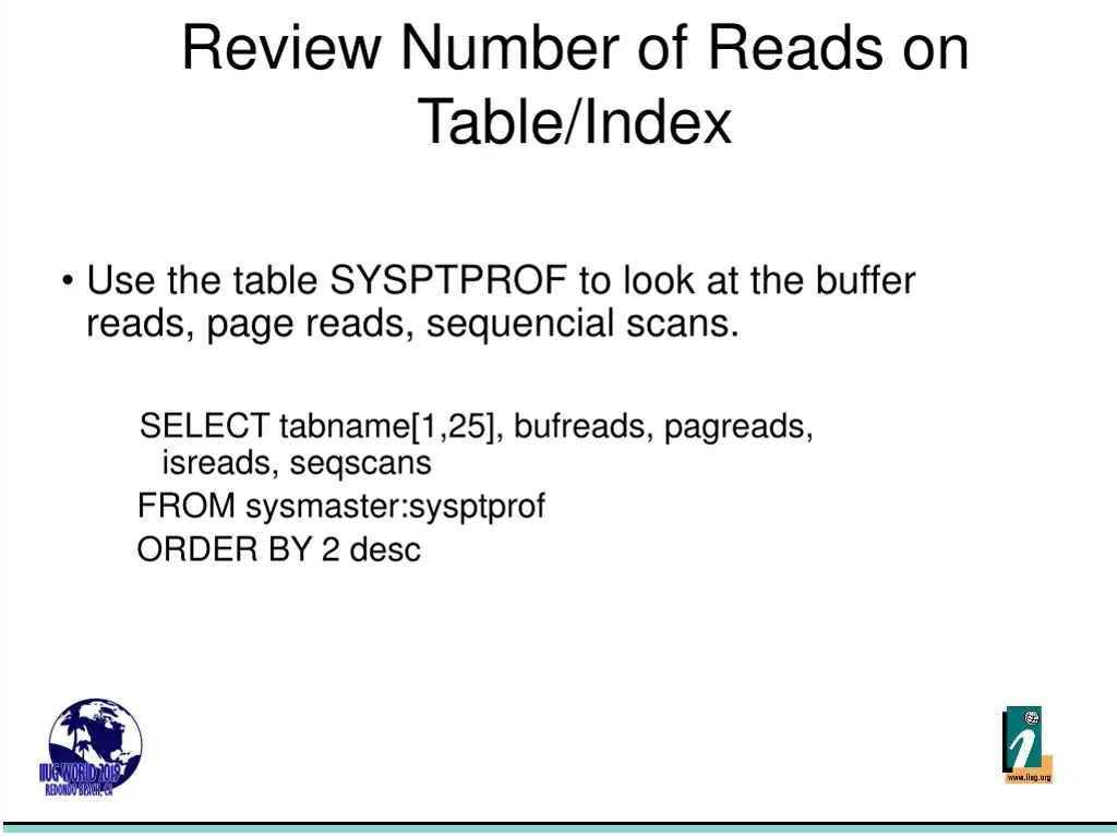 review number of reads on table index