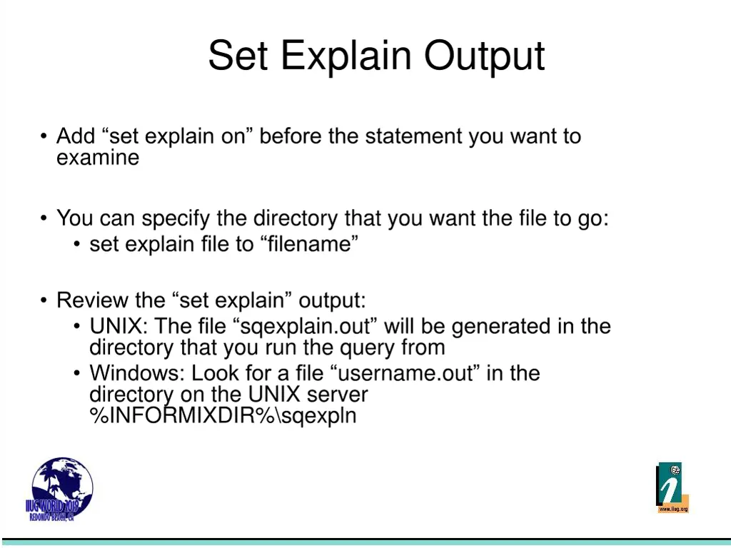set explain output