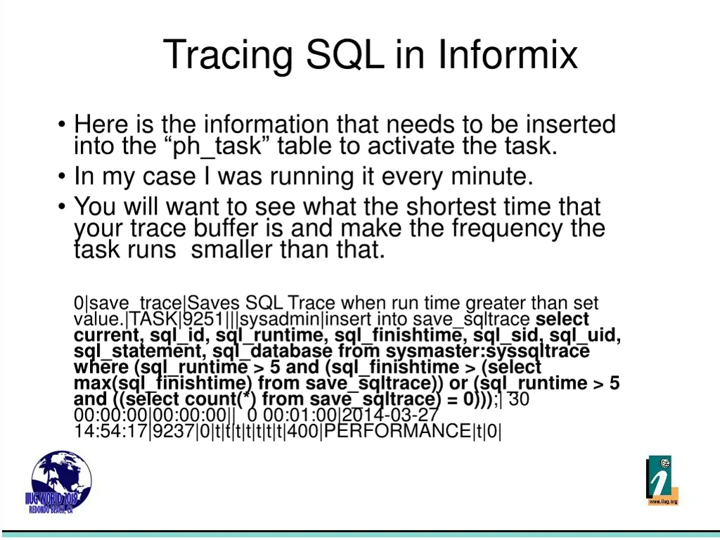 tracing sql in informix 15