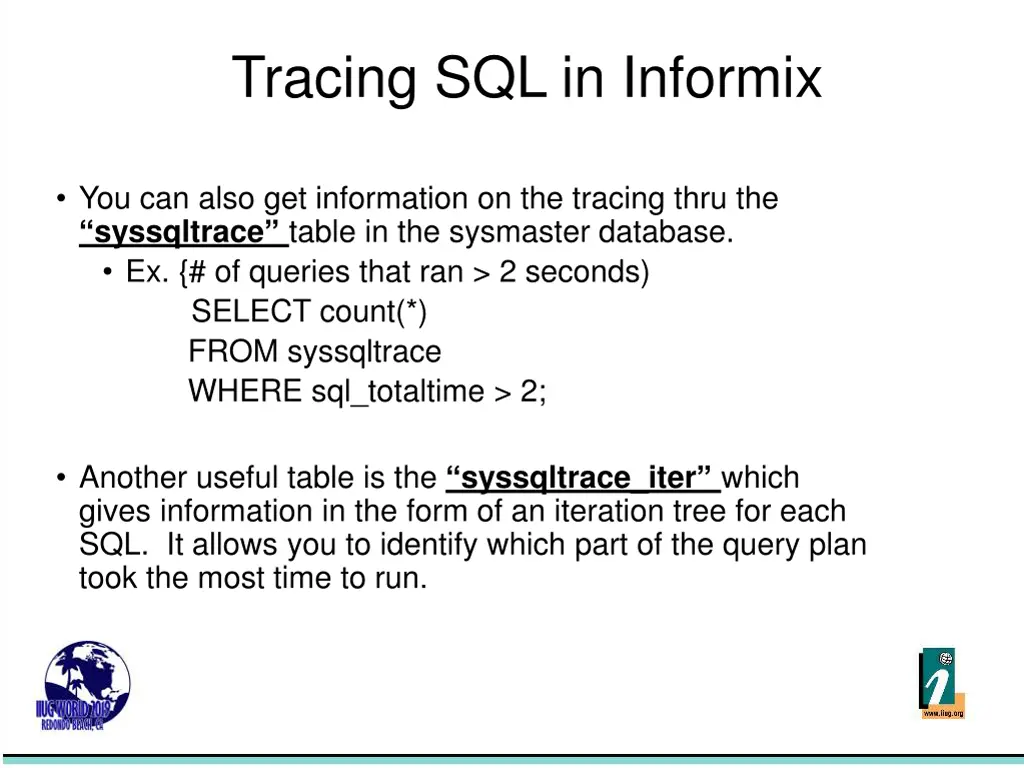 tracing sql in informix 7