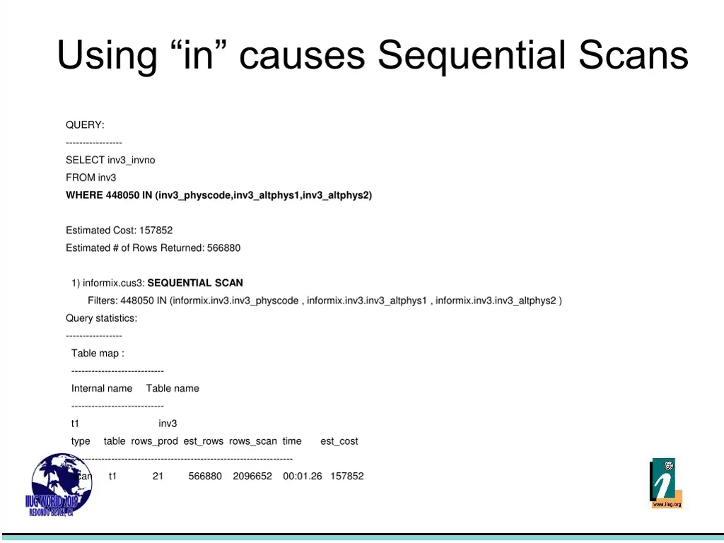 using in causes sequential scans