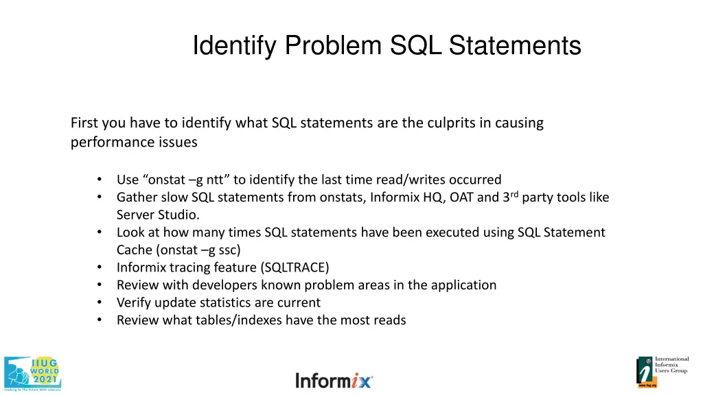identify problem sql statements