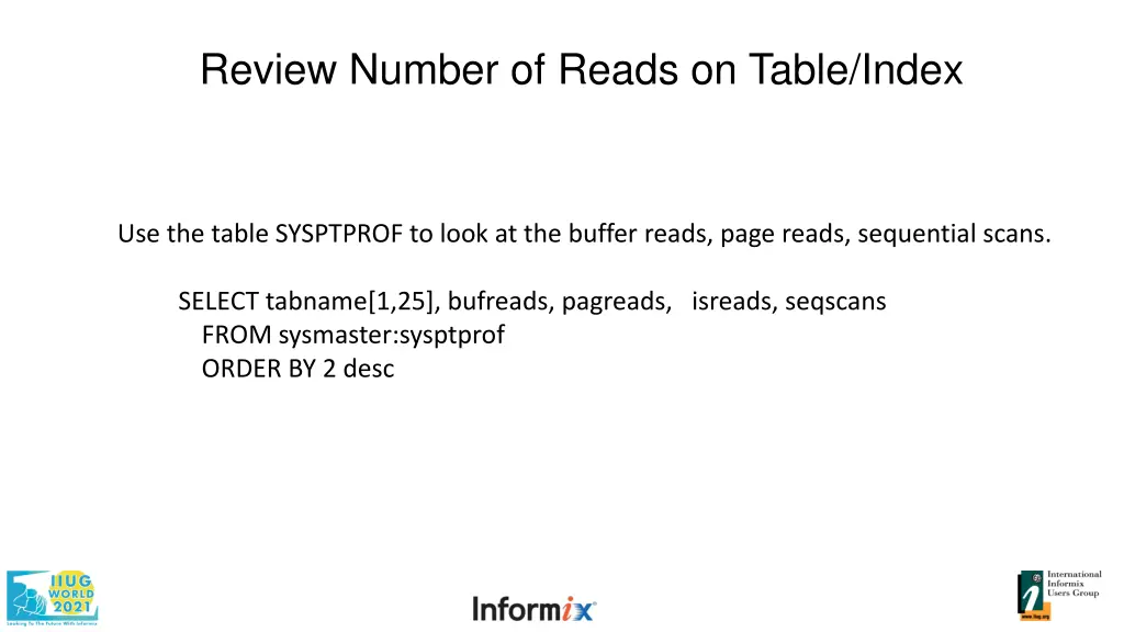review number of reads on table index