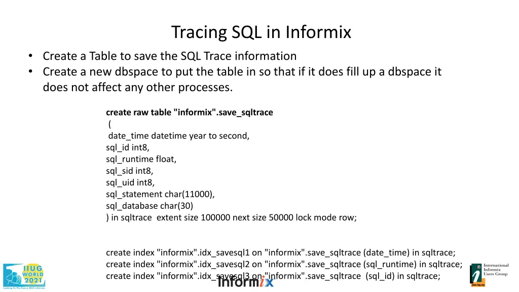 tracing sql in informix 14