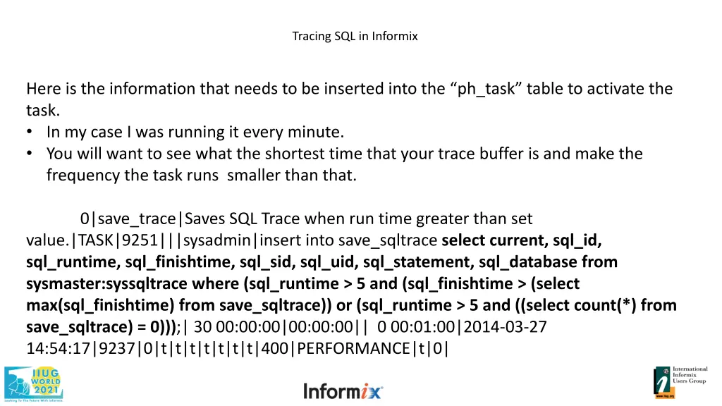 tracing sql in informix 15
