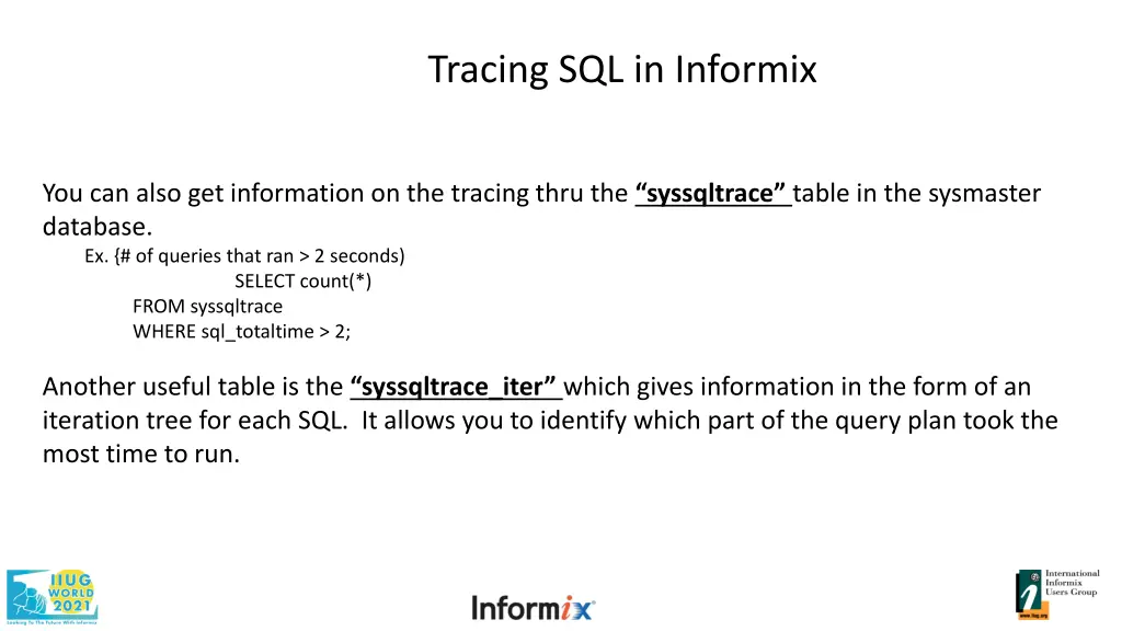 tracing sql in informix 7