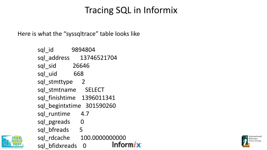 tracing sql in informix 9