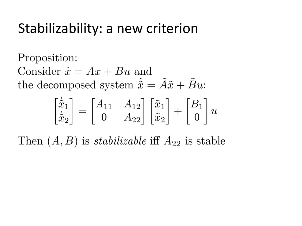 stabilizability a new criterion