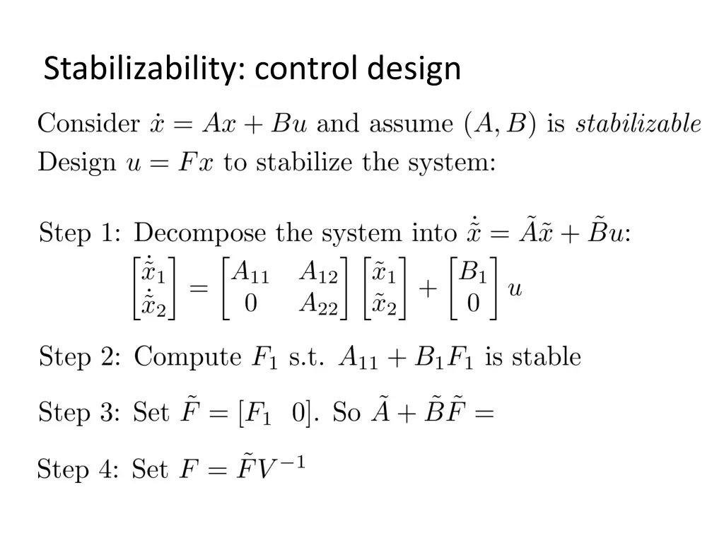 stabilizability control design
