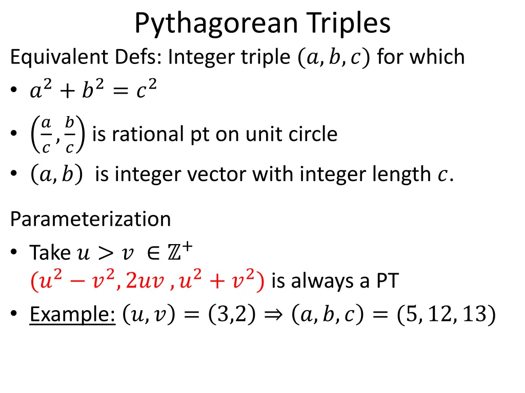 pythagorean triples equivalent defs integer