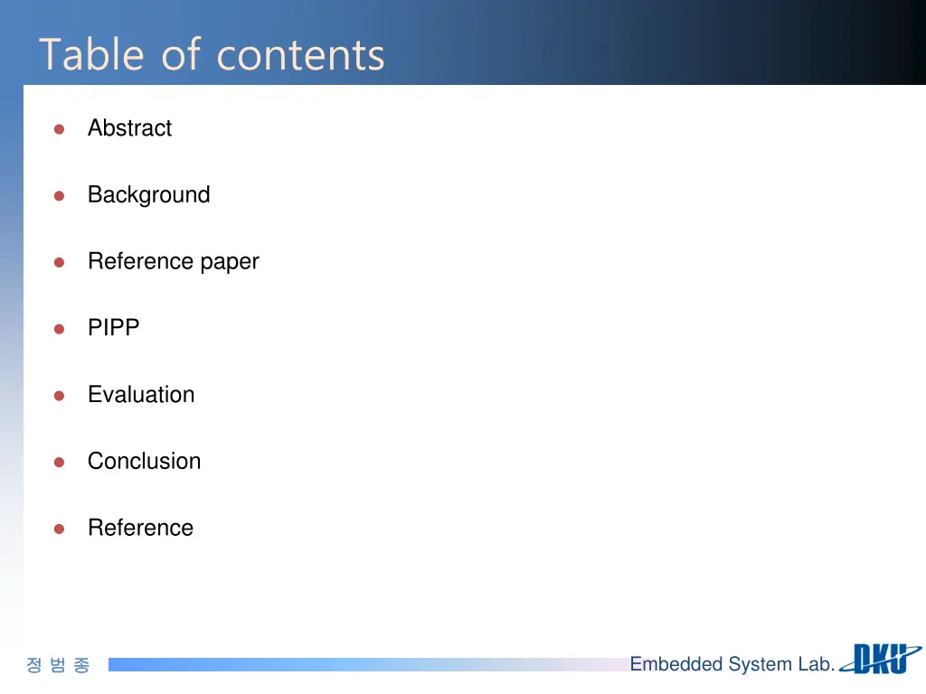 table of contents