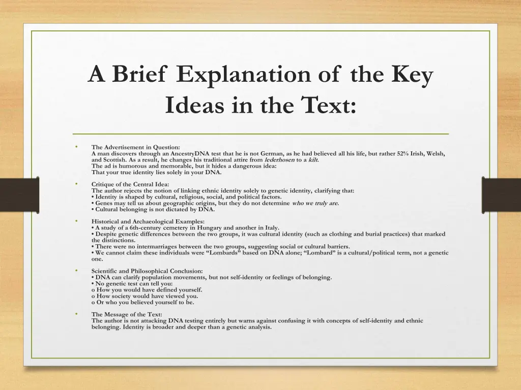 a brief explanation of the key ideas in the text
