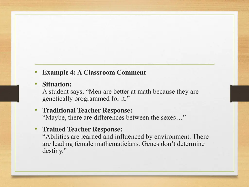 example 4 a classroom comment situation a student