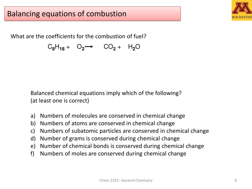 balancing equations of combustion