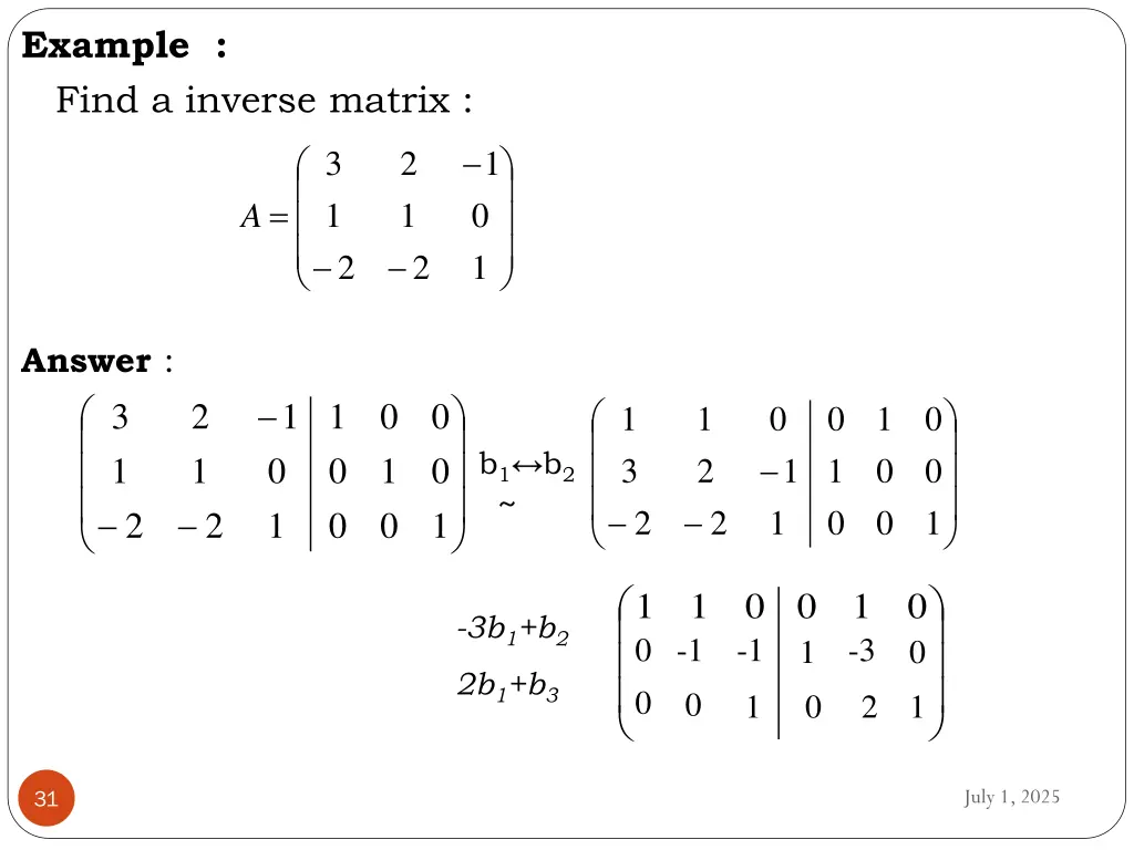 example find a inverse matrix