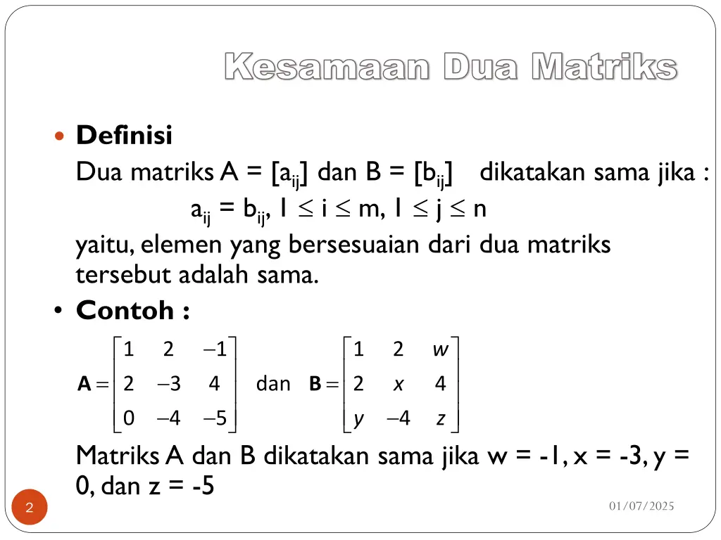 kesamaan kesamaan dua
