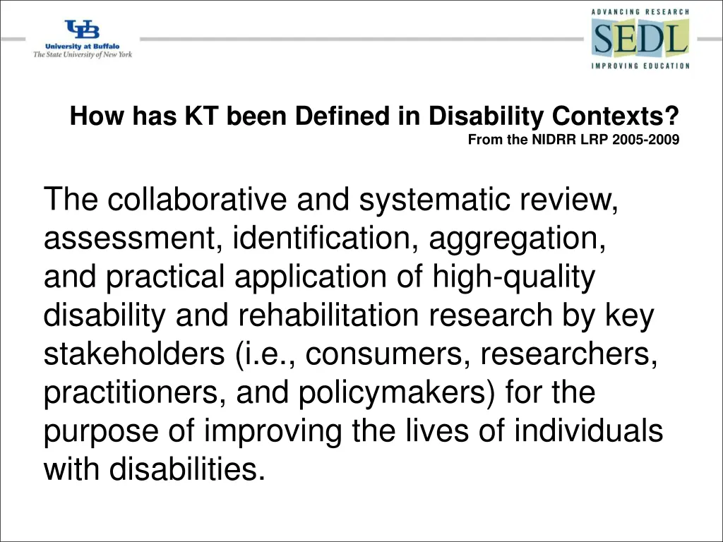 how has kt been defined in disability contexts 4