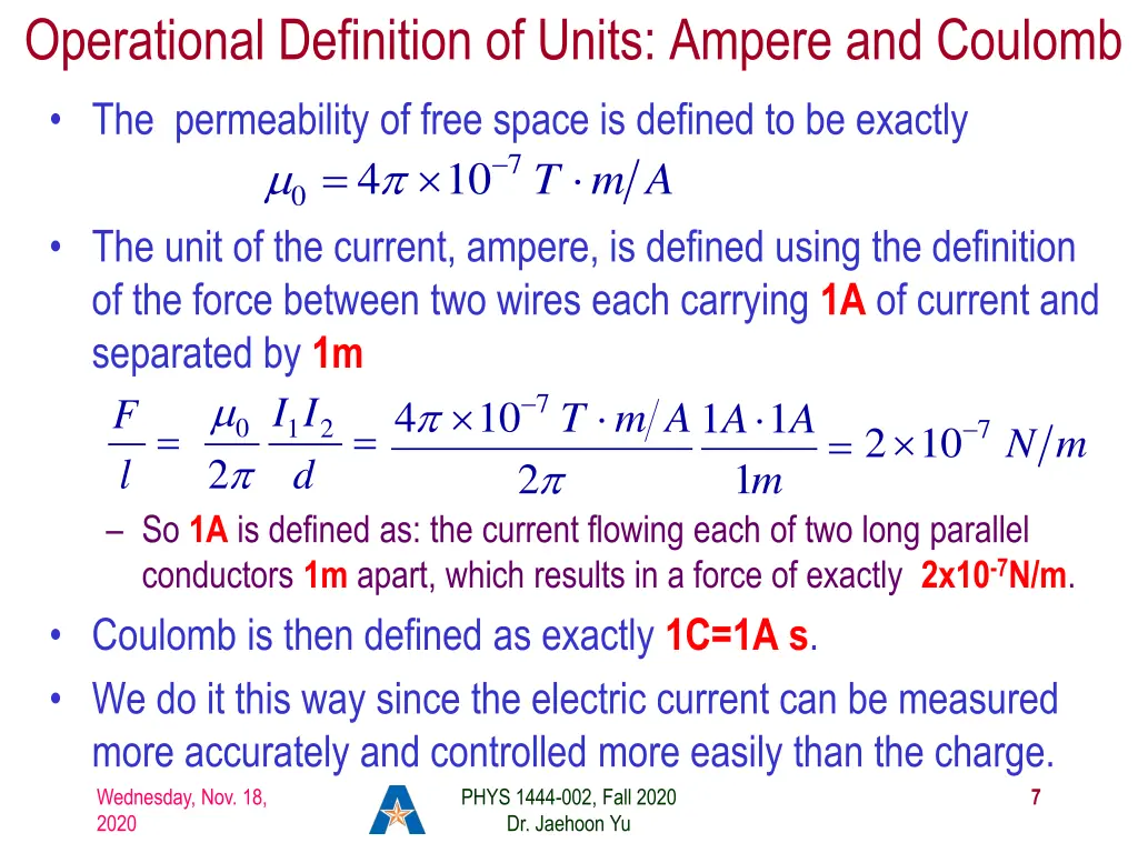operational definition of units ampere