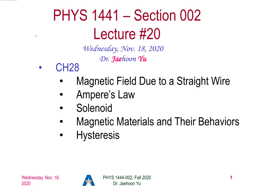 phys 1441 section 002 lecture 20 wednesday