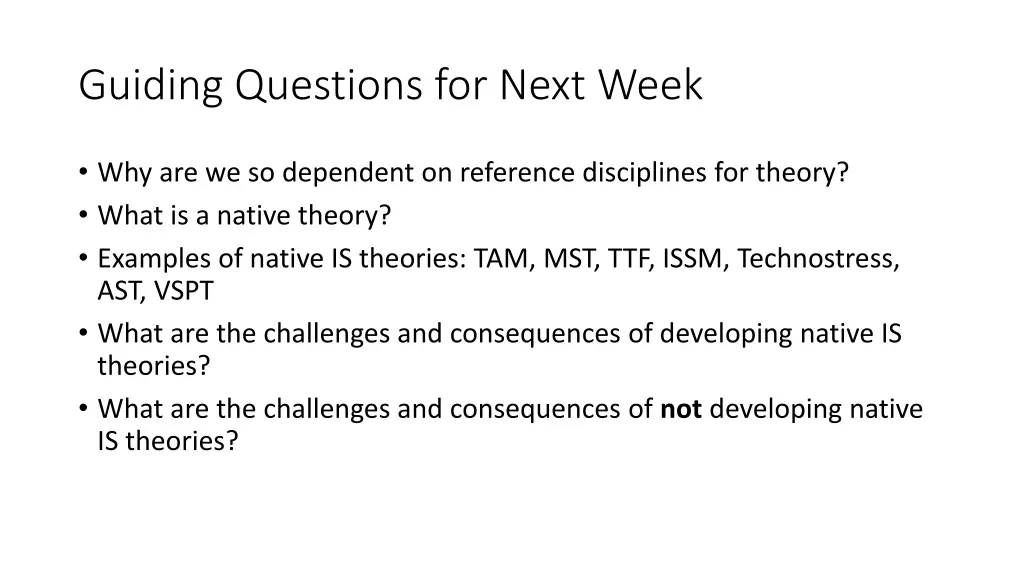 guiding questions for next week