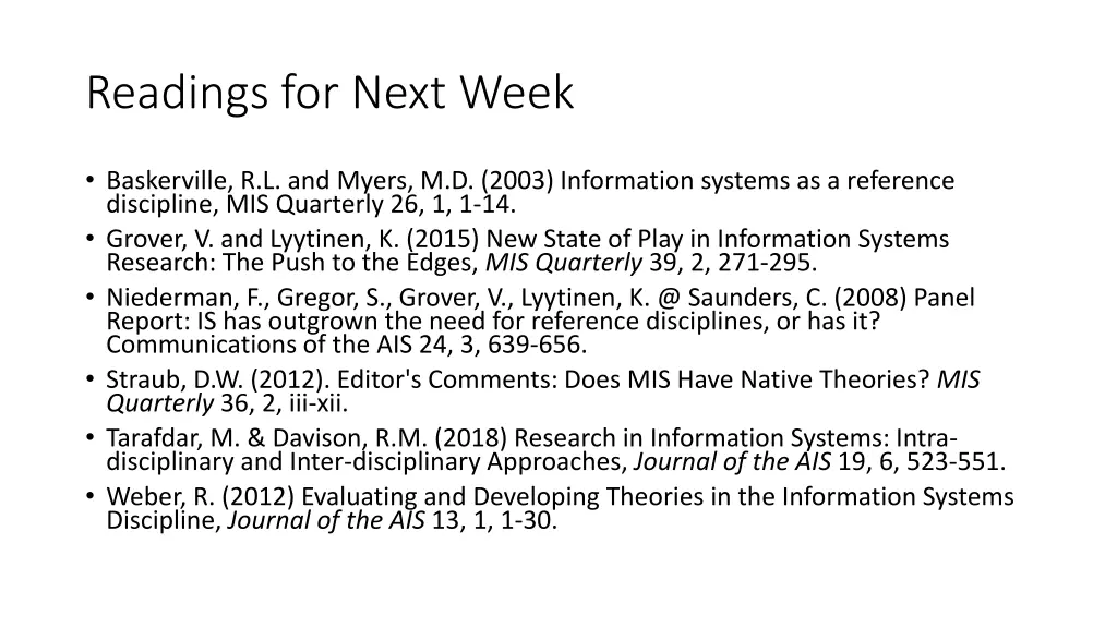 readings for next week