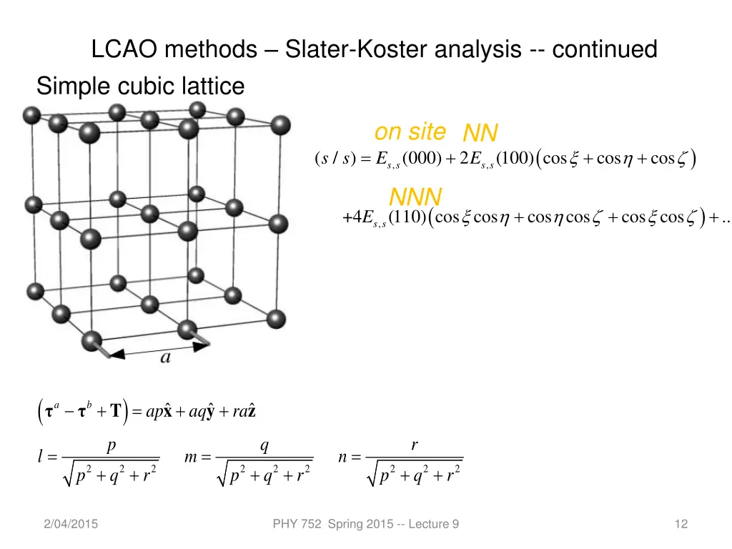 lcao methods slater koster analysis continued 1