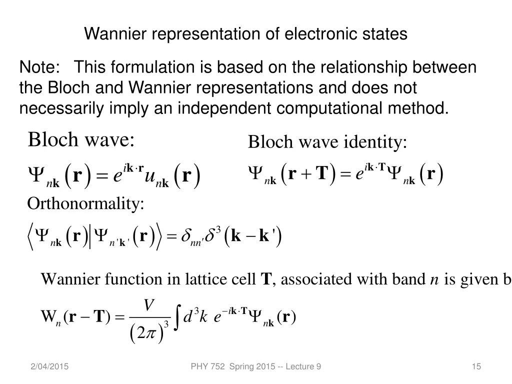 wannier representation of electronic states