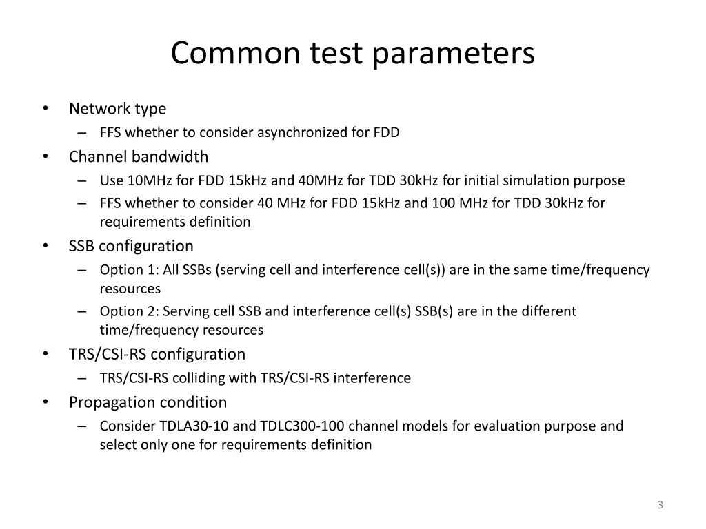 common test parameters 1
