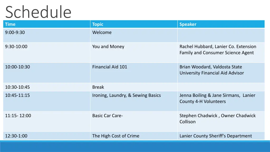 schedule time