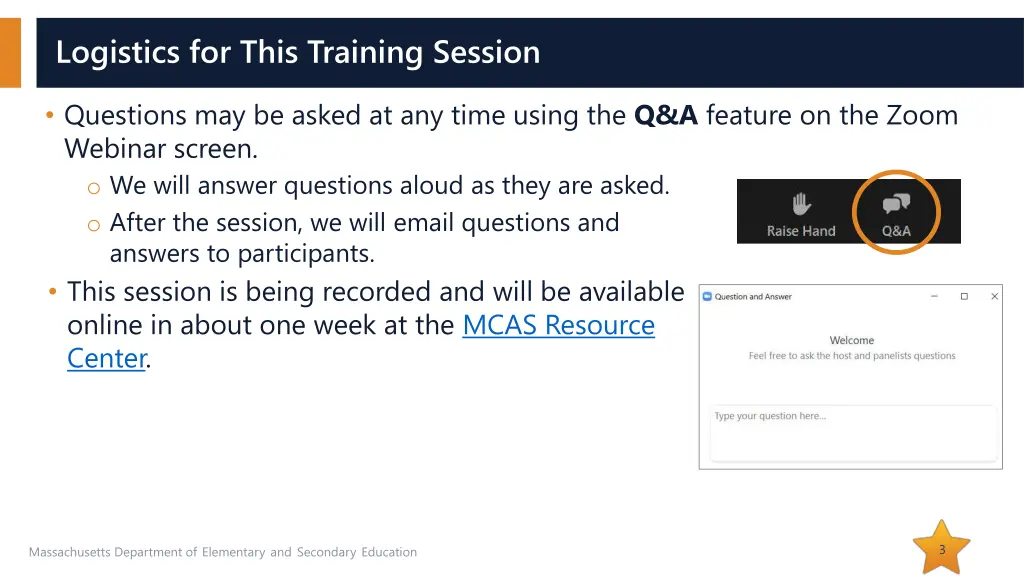 logistics for this training session