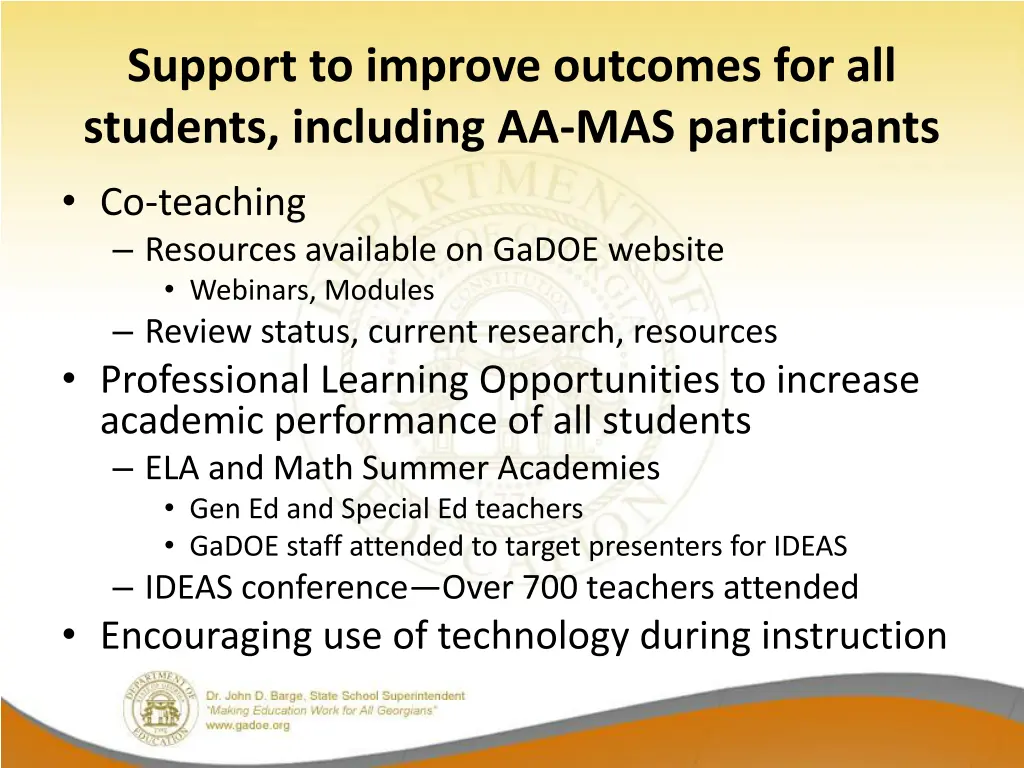 support to improve outcomes for all students