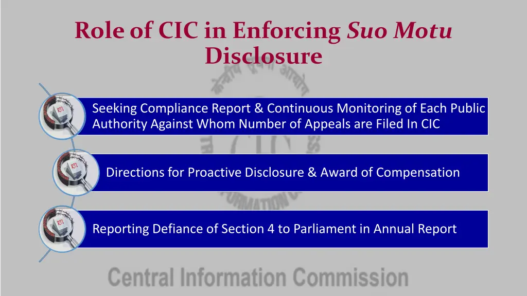 role of cic in enforcing suo motu disclosure