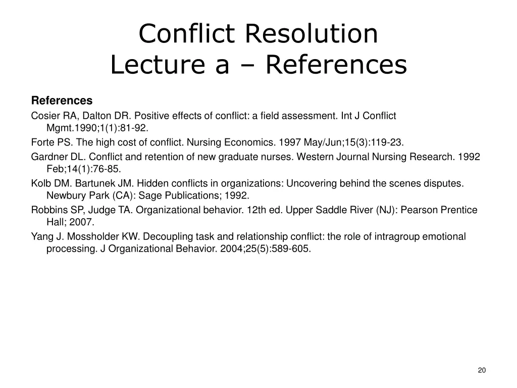 conflict resolution lecture a references