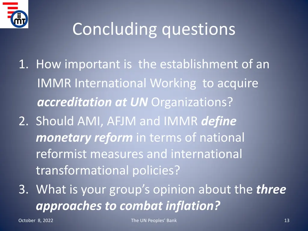 concluding questions