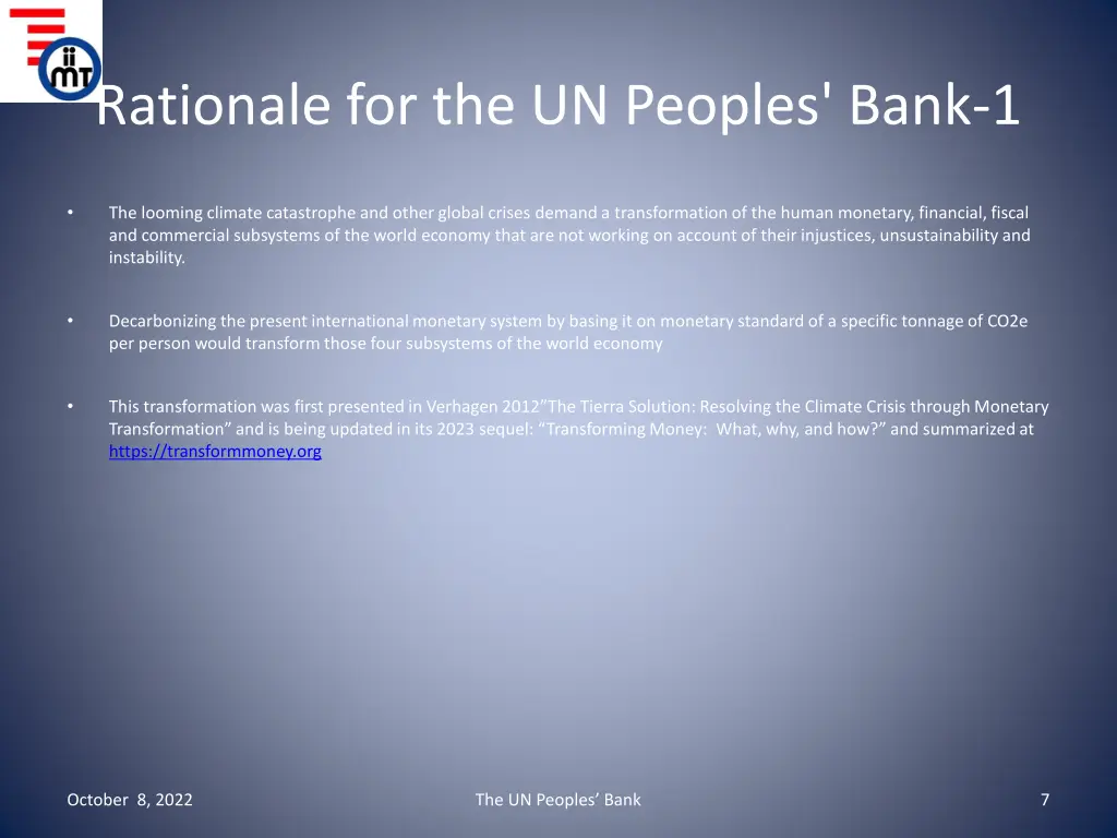 rationale for the un peoples bank 1