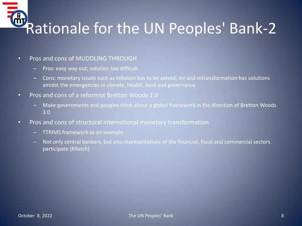 rationale for the un peoples bank 2