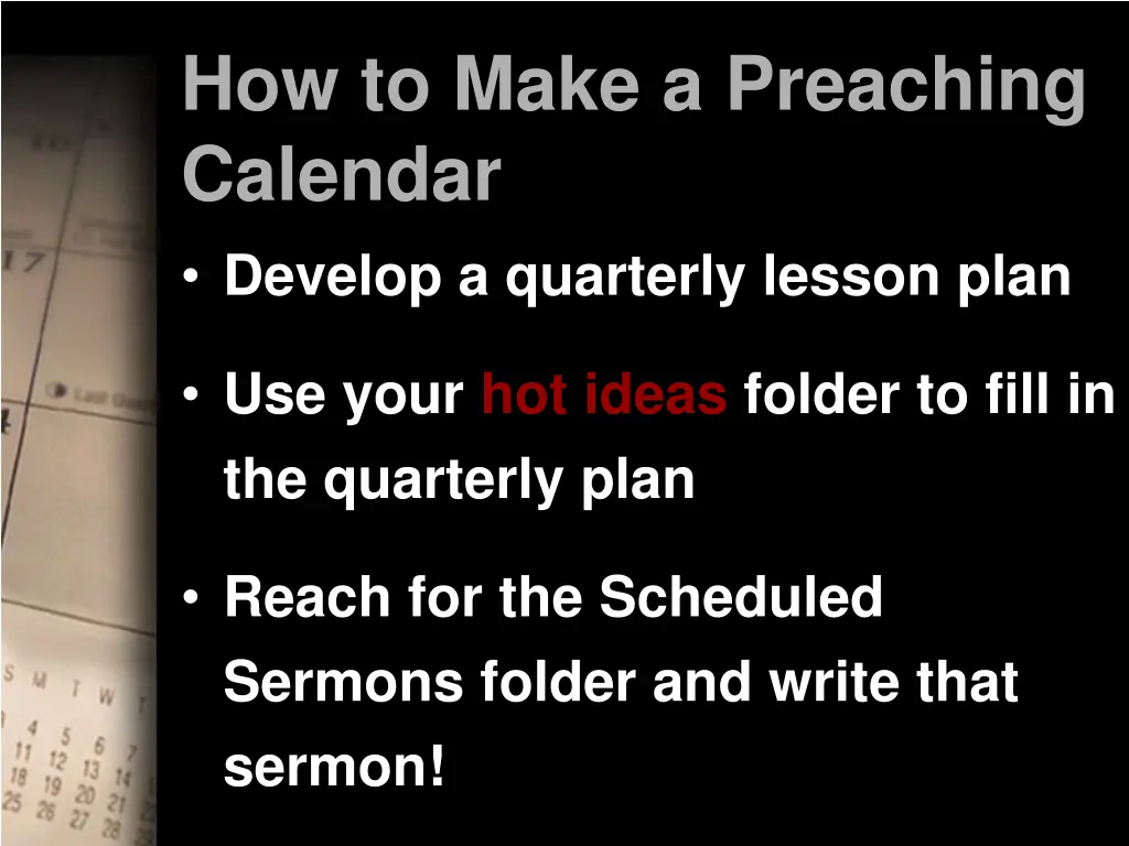how to make a preaching calendar develop
