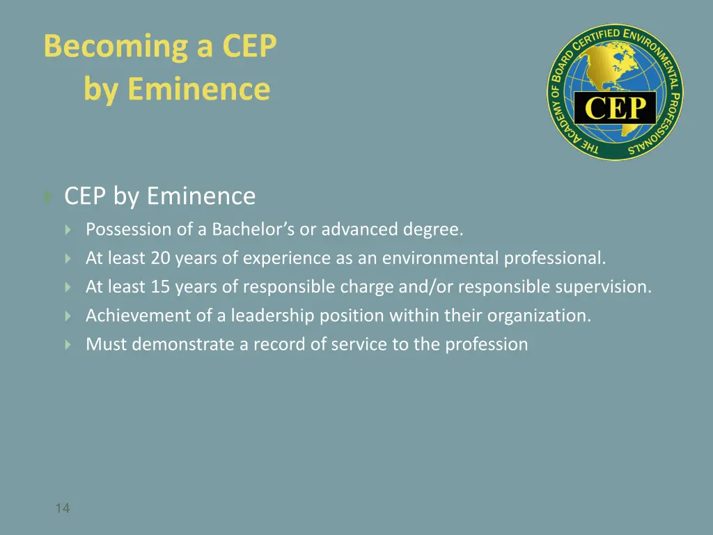 becoming a cep by eminence