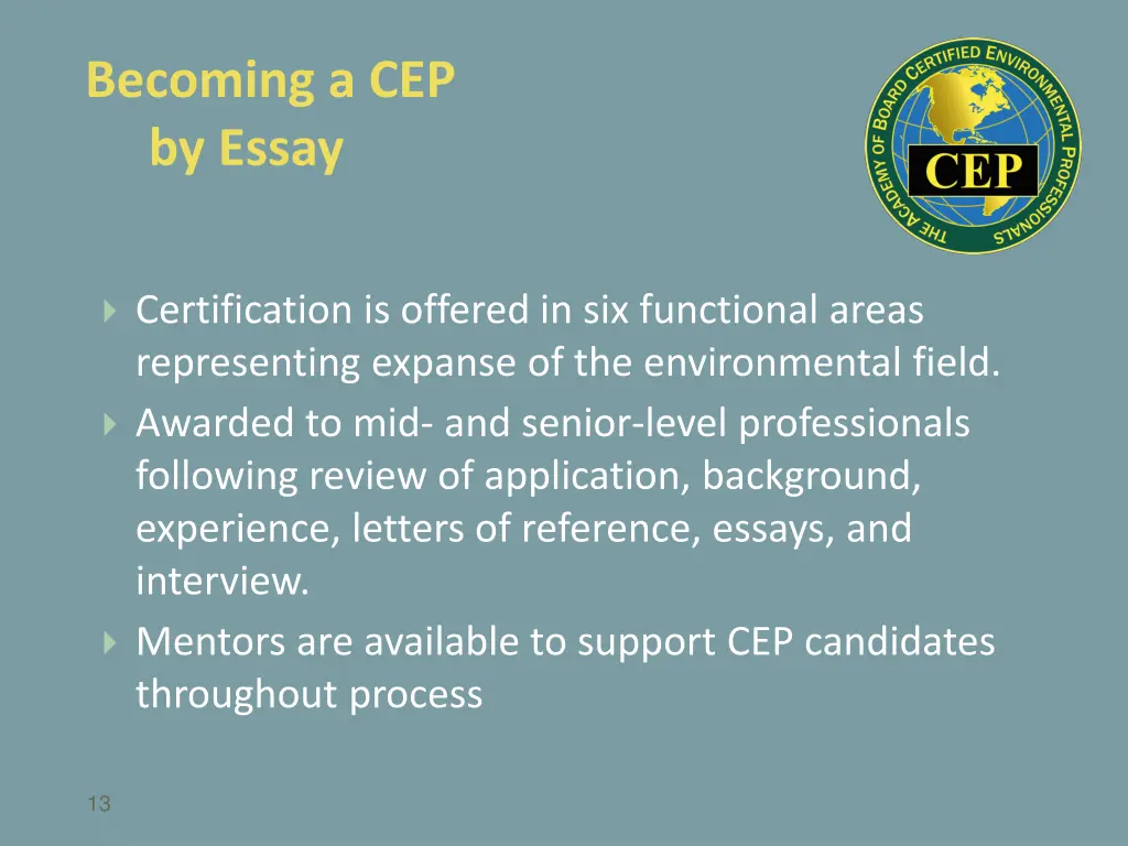 becoming a cep by essay