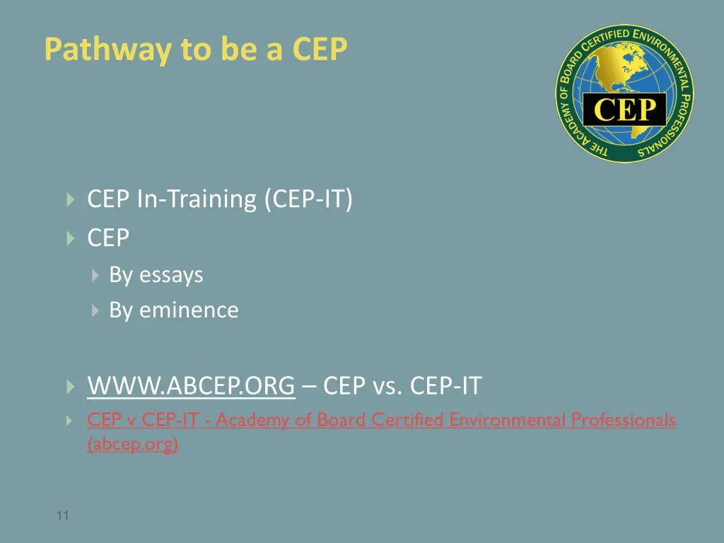 pathway to be a cep
