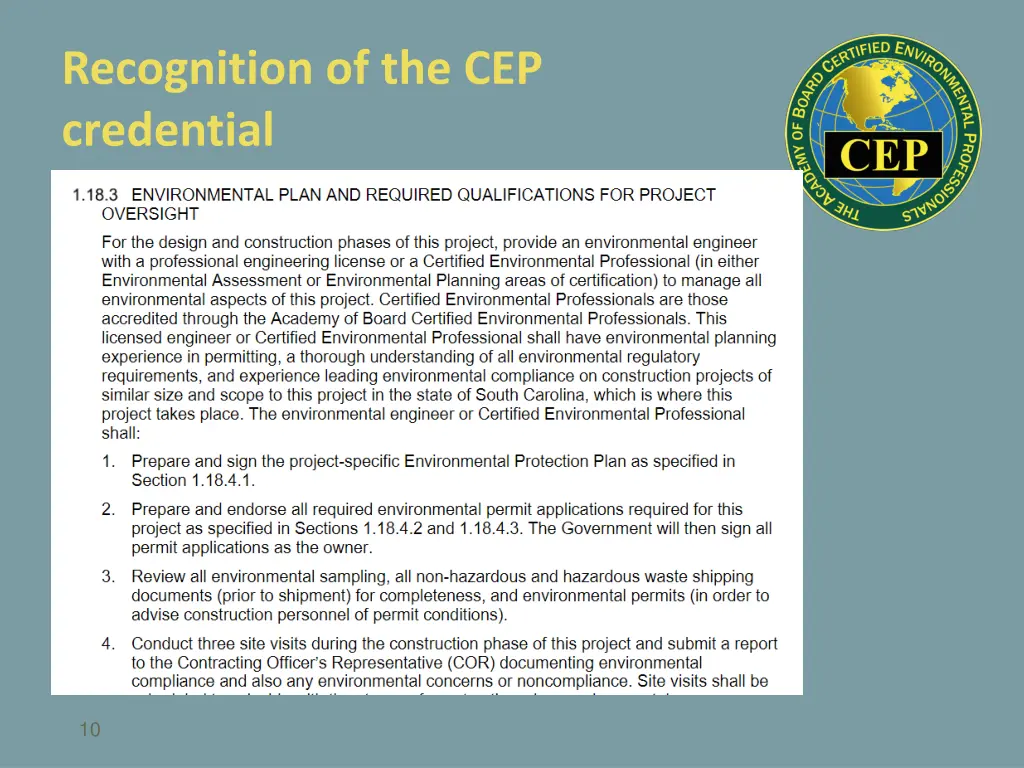 recognition of the cep credential 1