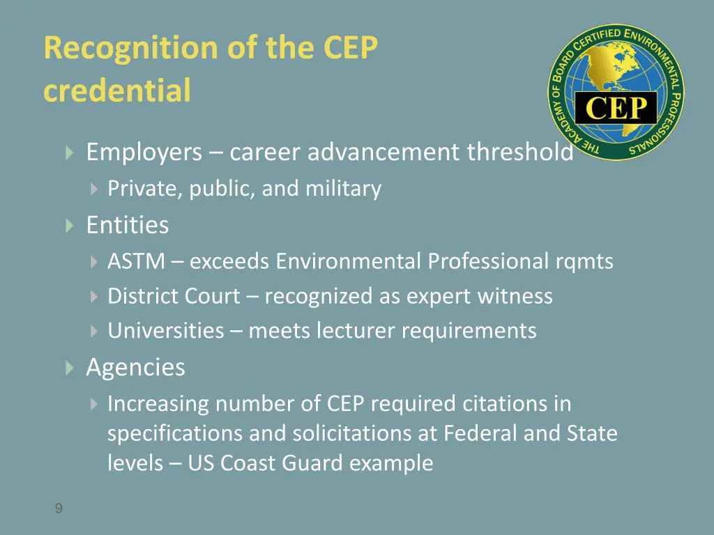 recognition of the cep credential