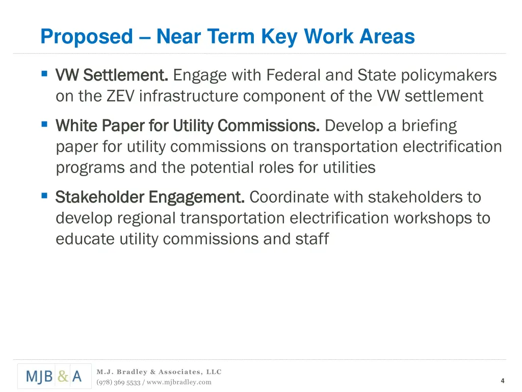 proposed near term key work areas