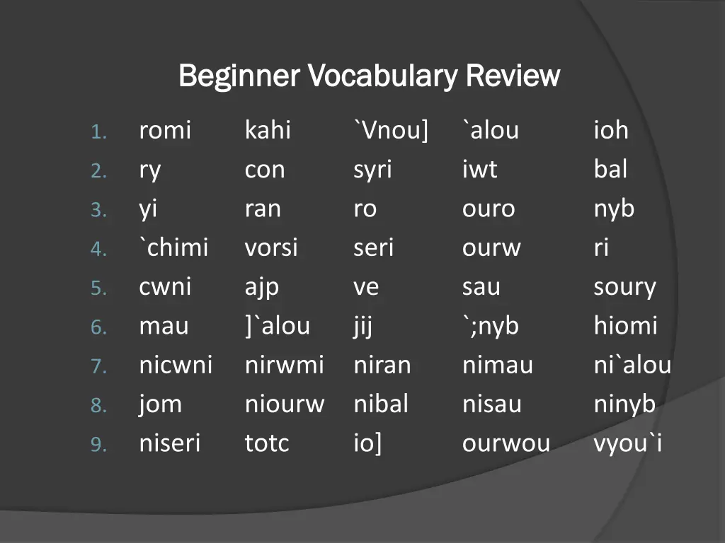 beginner vocabulary review beginner vocabulary