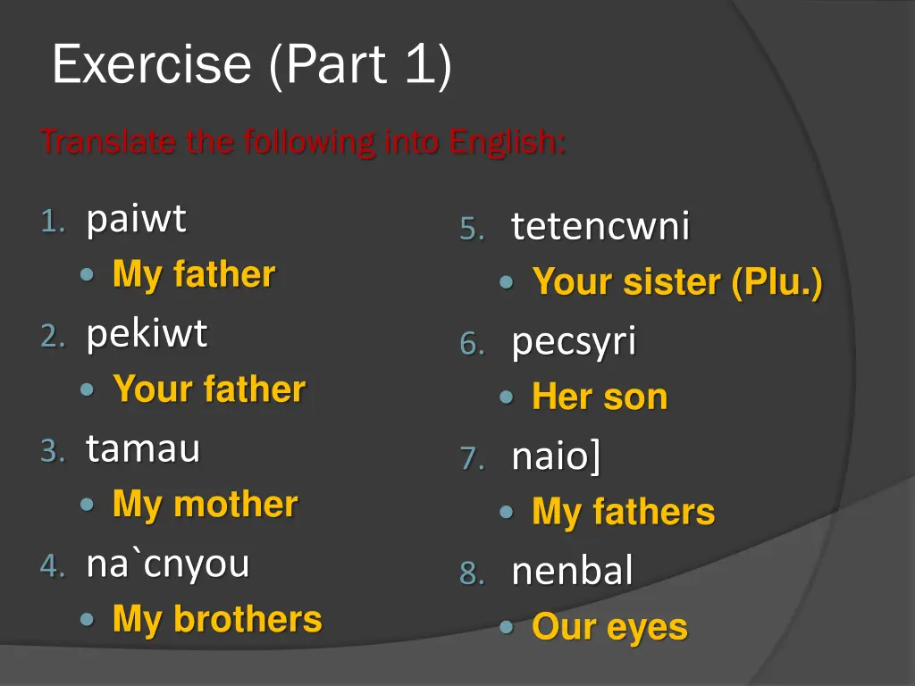 exercise part 1