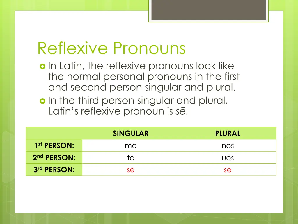 reflexive pronouns in latin the reflexive