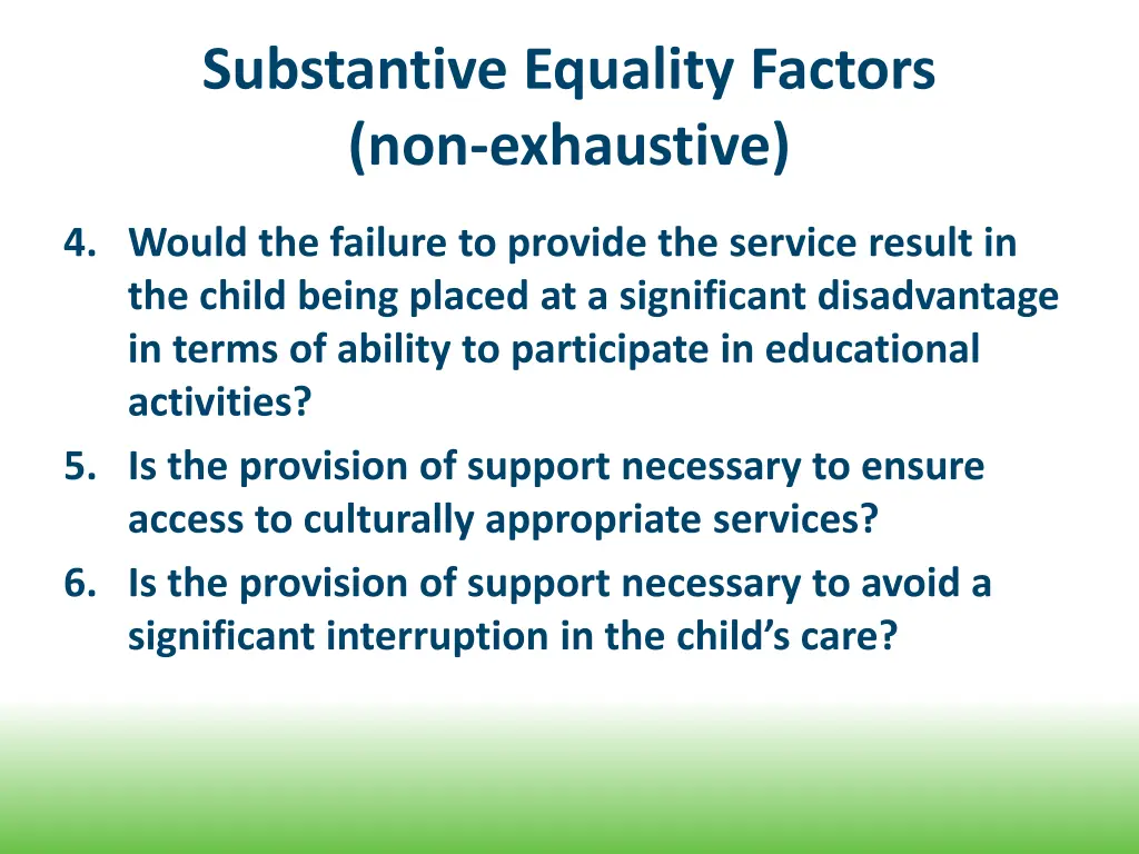 substantive equality factors non exhaustive 1