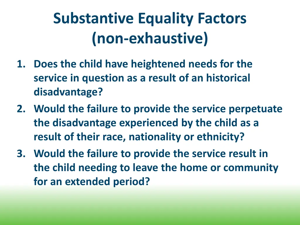 substantive equality factors non exhaustive