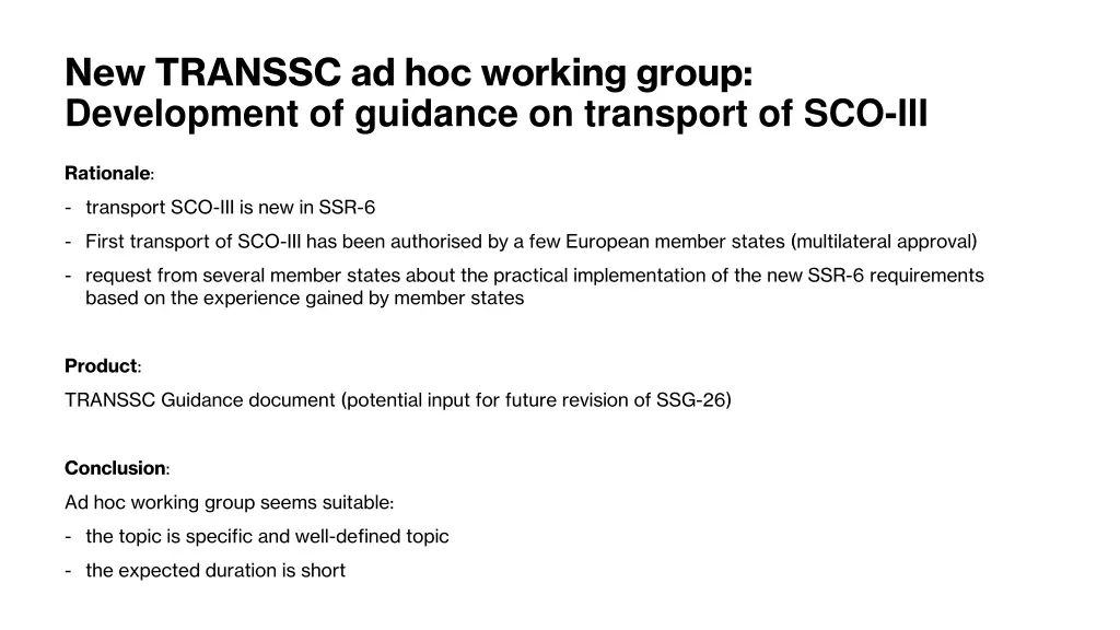 new transsc ad hoc working group development