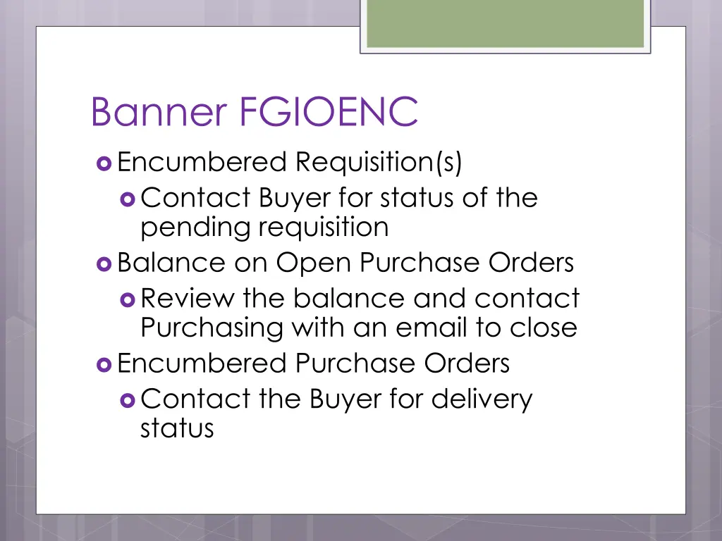 banner fgioenc encumbered requisition s contact